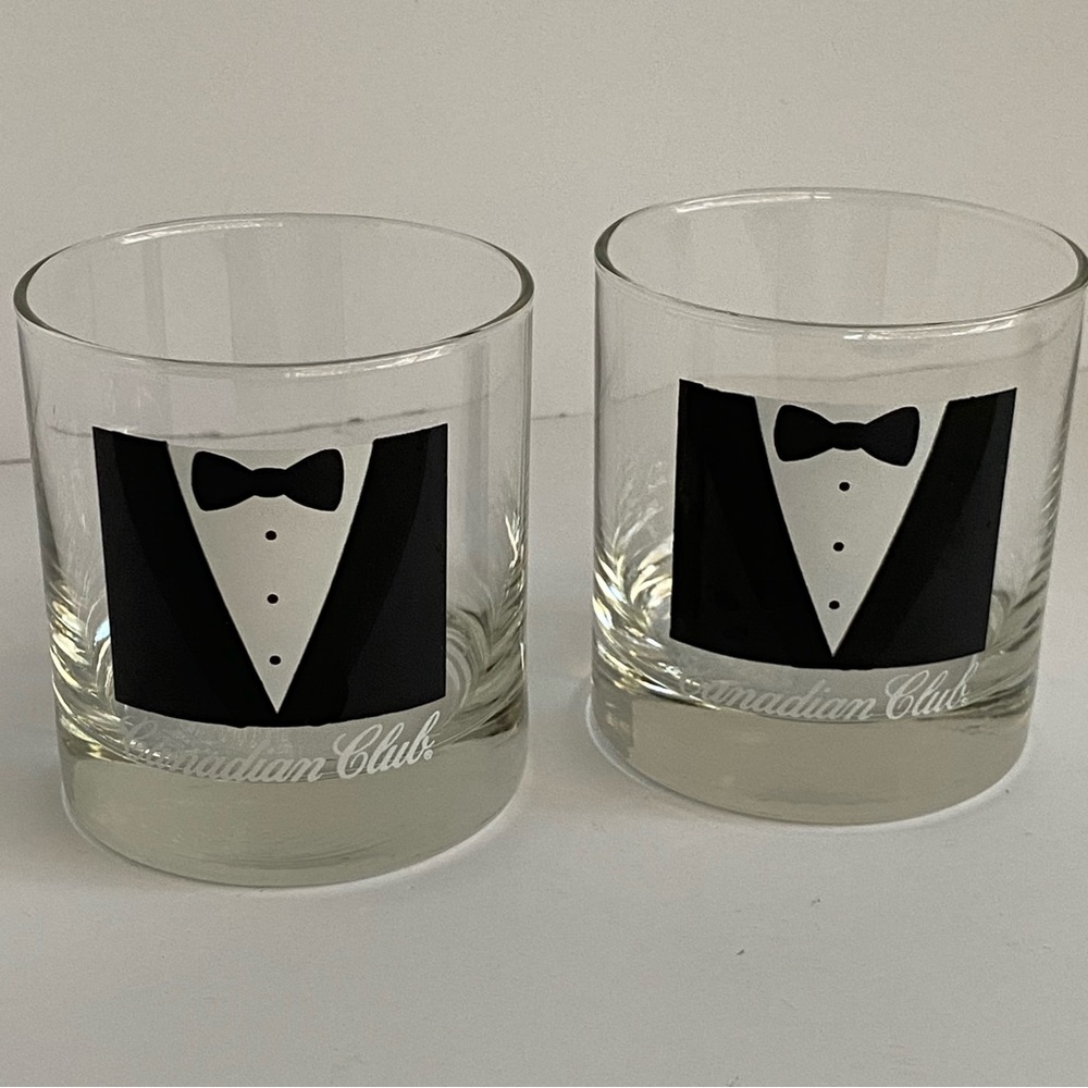 CANADIAN CLUB Whiskey Rocks Tumbler 2 Pair Low Ball Tuxedo 8 oz Glasses glasses